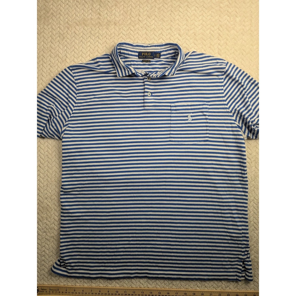 Polo Ralph Lauren Mens Classic Fit‎ Blue Striped Pocket Polo Shirt